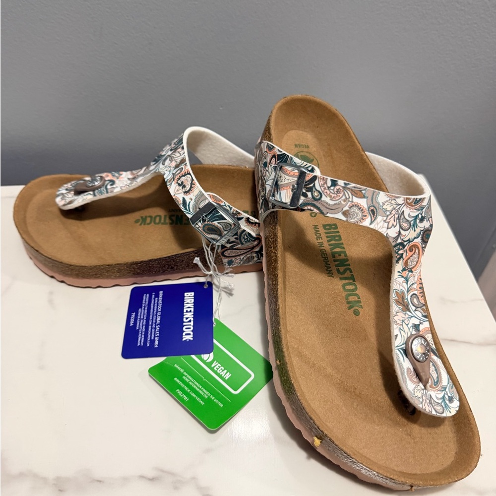 Birkenstock 38 Women's Floral Sandals Gizeh VEGAN NWT